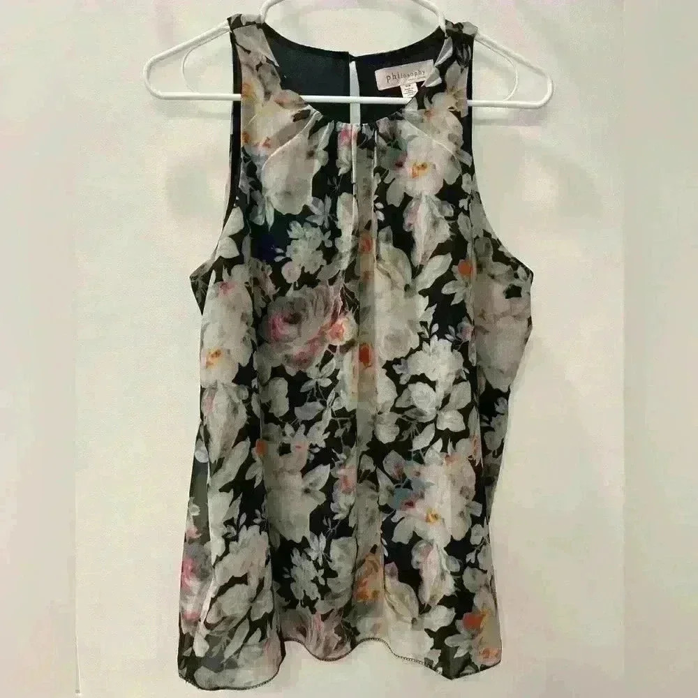 Philosophy Multicolored Floral Print Sleeveless Blouse Size Medium